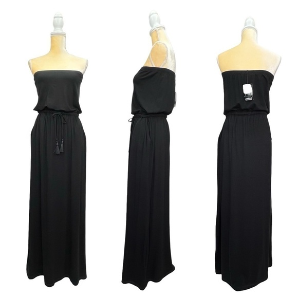 Adrienne Vittadini Black Strapless Maxi Dress Size Small Jersey Knit New NWT - Picture 2 of 5